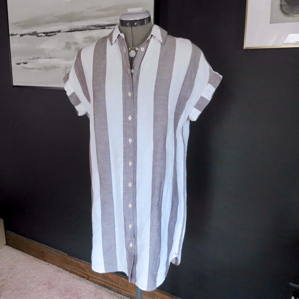 Madewell Maywood Striped Shirt Dress Linen Blend Oversized